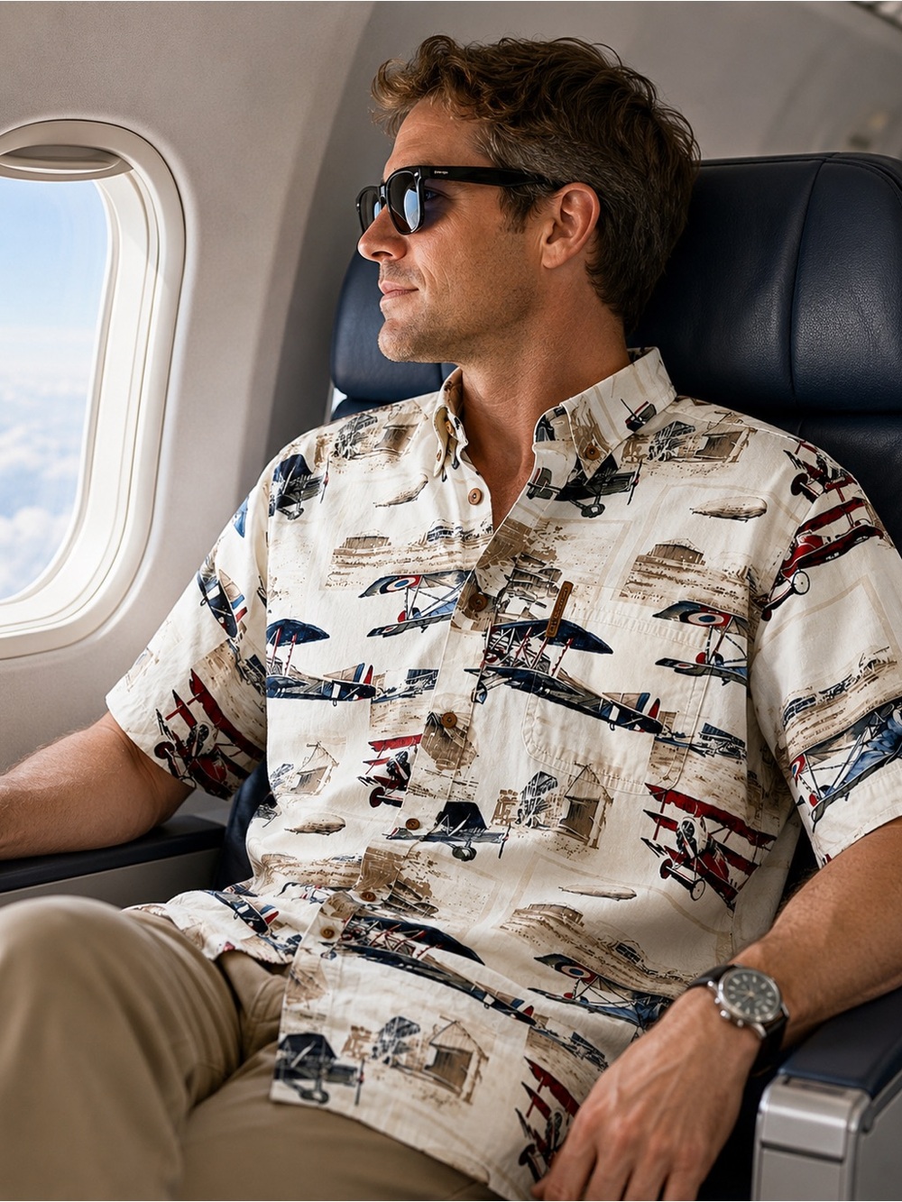 Clearwater Outfitters Airplane Print Button Up Shirt Men’s M 100% Cotton